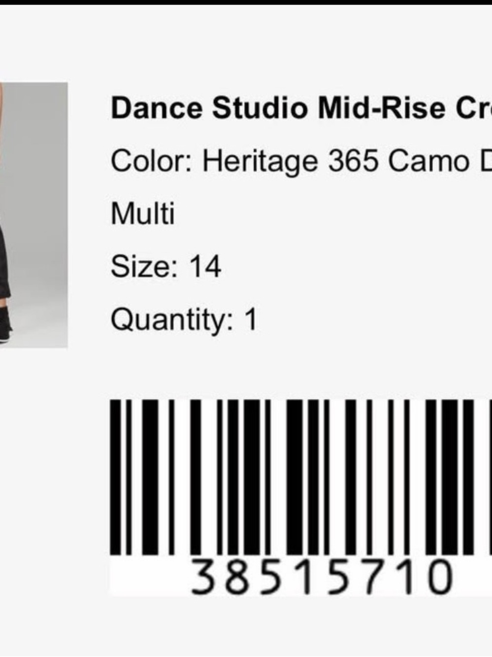 LULULEMON Dance studio Mid-Rise Camo 25” Size 14